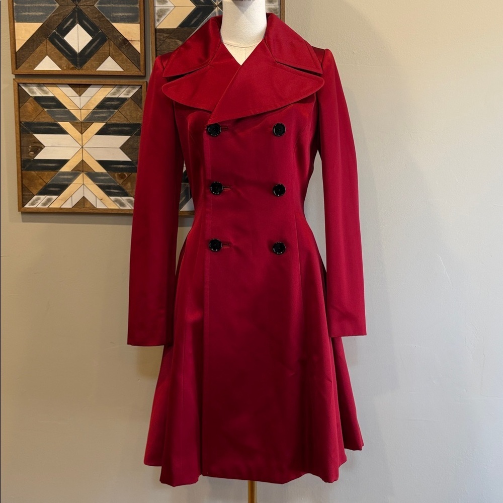 Vintage Ralph Lauren Collection Red Silk Flared A-Line Princess Coat size 8 NWT